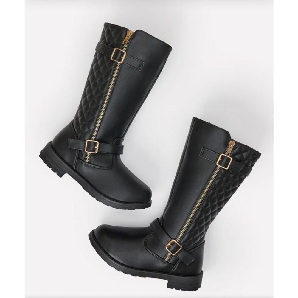 FabKids Black Quilted Buckle Detail Riding Boots Girls Size 4